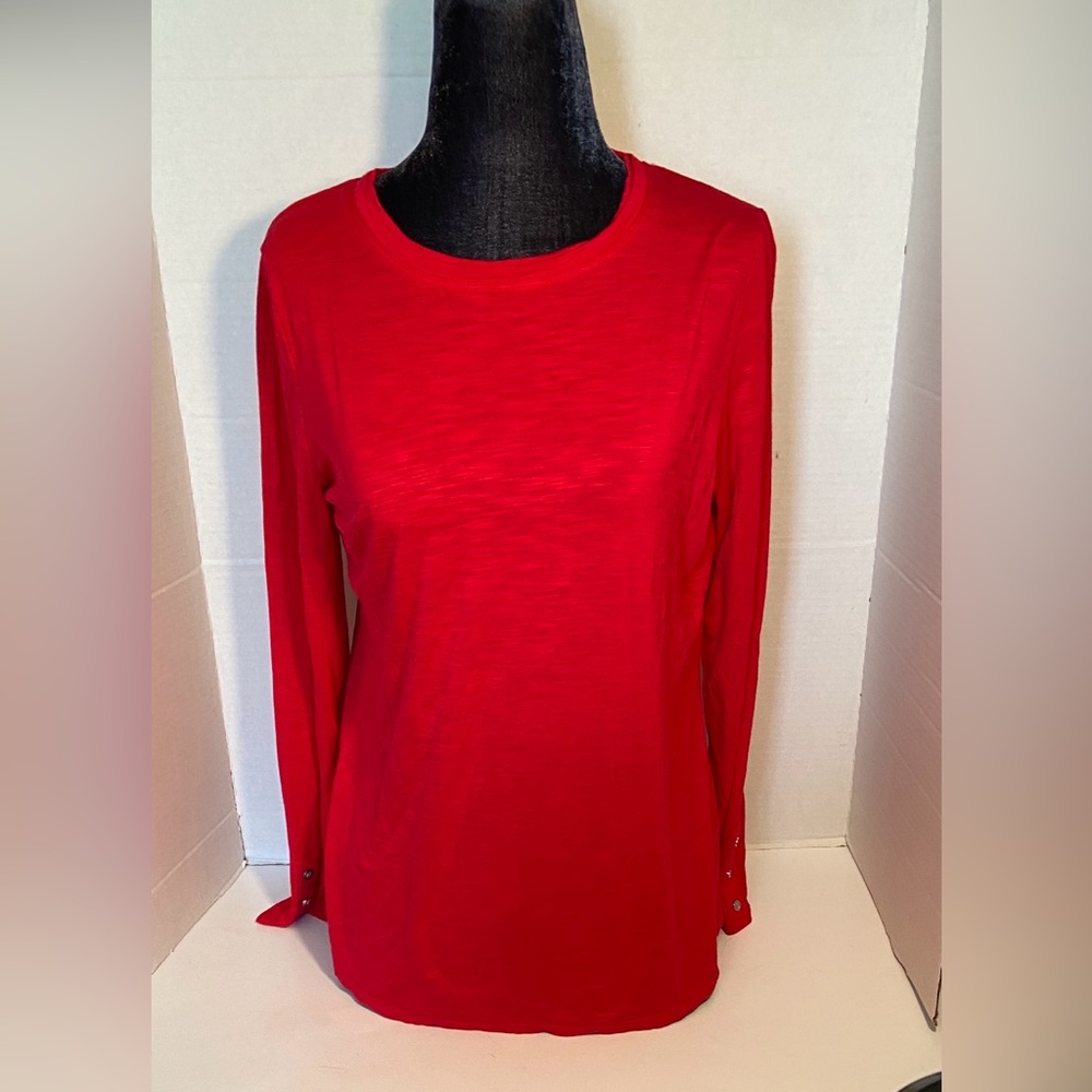 Marble brand of Glasgow, Scotland long sleeved Ruby red viscose and elastin top